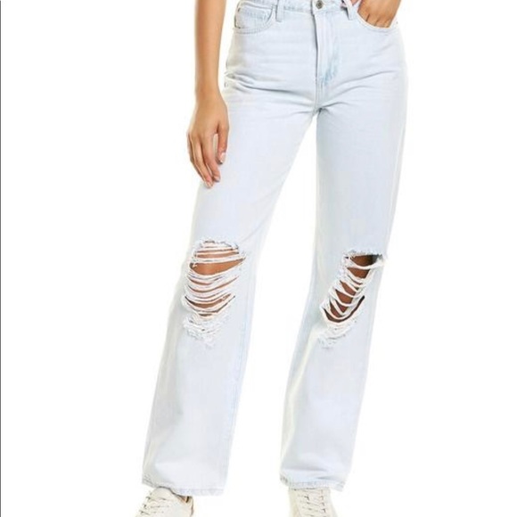 WeWoreWhat Mid rise Distressed Straight Leg Jeans in Light Icy Wash - Picture 2 of 11